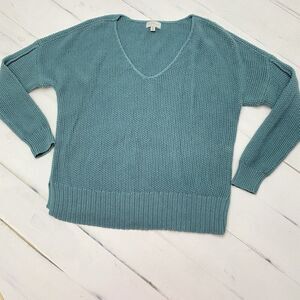 Lucky Brand V Neck Green Drop Sleeve Oversized Sweater Women's M Casual